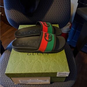 Gucci Black and Red Slide Sandals
